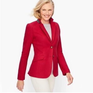 Talbots Wool Blend Notch Collar Equestrian Holiday 2 Button Blazer Christmas red